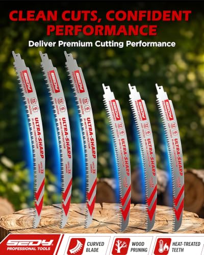 6-Piece Japanese Teeth Reciprocating Saw Blade Set, Arc Edge Wood Pruning Saw Blades, 6TPI for Tree Trimming, Wood Cutting, 12 Inch and 15 Inch - color: 6-Pc 12"&15"Versatile Pruning Set