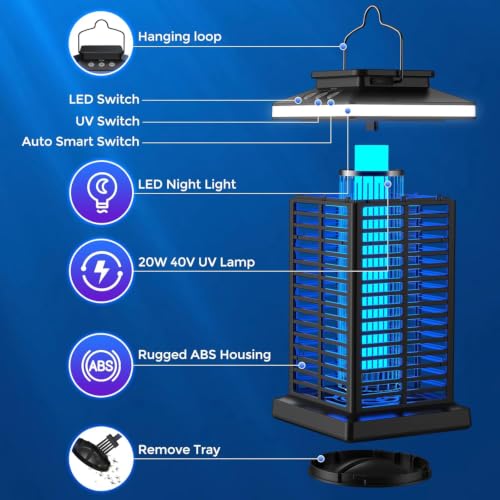 Bug Zapper Outdoor, Mosquito Zapper 3 in 1 Rechargeable Bug Zapper Outdoor with 5000mAh Battery & LED Night Light, 4000V Electric Fly Zapper for Outside,Patio,Backyard,Garden Black 03 - color: Matte Black