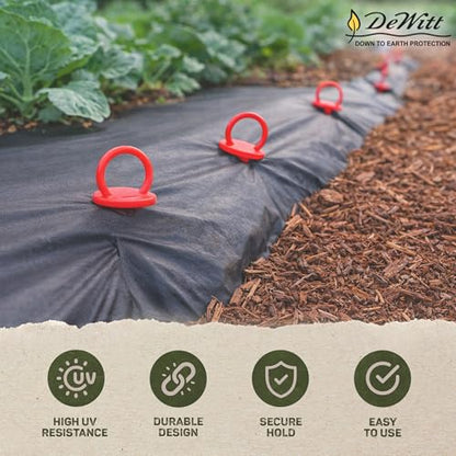 Dewitt 300-Pack Red Re-Pins Gardening Anchors – Reusable Plastic Garden Stakes for Securing Frost Cover, Plant Protector, Seed Blanket, and Lightweight Landscape Fabric