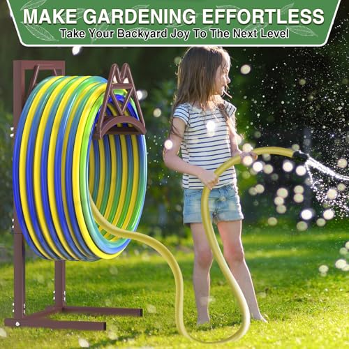 Qatsrin Garden Hose Holder Holds 160ft, Detachable Water Hose Reel, Bronze - color: Bronze