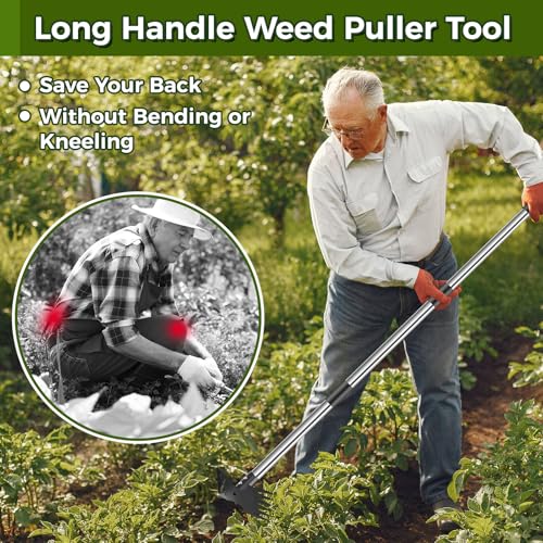 Weed Puller Tool with Long Handle - 44" Heavy Duty Manual Weeder & Garden Hoe, 2 in 1 Uprooting Tool for Yard, Lawn, Flower Bed, and Patio, Durable Weed Remover for Gardening (44") - style: 44"