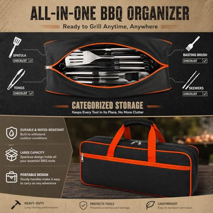 Grill Tool Storage Bag for Outdoor Grill Accessory Storage 23.6 x 8 x 8Inch