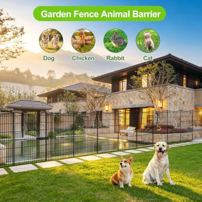 INJOPEXI Decorative Garden Fence 12 Panels 26ft(L)×42in(H) Metal Garden Fences with 11 Panels + 1 Gate, Animal Barrier Rabbit Fence Rustproof Wire Temporary Dog Fencing Outdoor for Backyard Lawn - size: 12 Panels 26ft(L)-42"(H) - With Gate