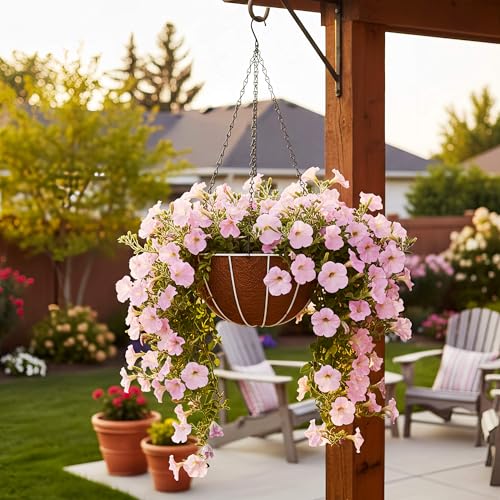 HOSY 2-Pack 12-in Hanging Metal Planter Baskets with Coconut Fibre Liner - color: Stripes - White