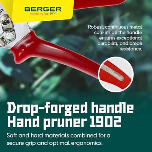 BERGER Anvil Hand Shears – Professional Garden Pruners with Anti-Stick Replaceable Blade, Non-Slip Handles, For Cutting Hard & Resinous Wood, Trimming – 1902