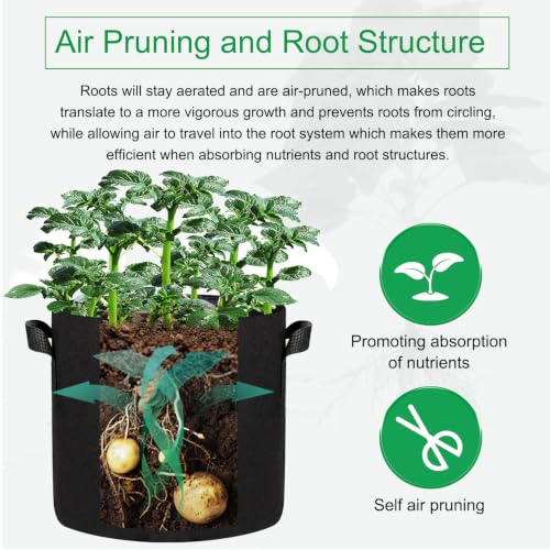 JERIA 12-Pack 5 Gallon Grow Bags, 300G Thickened Nonwoven Garden Pots,Heavy Duty Fabric Pots with Reinforced Handles - size: 5 Gallons