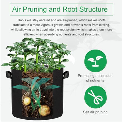 JERIA 12-Pack 5 Gallon Grow Bags, 300G Thickened Nonwoven Garden Pots,Heavy Duty Fabric Pots with Reinforced Handles - size: 5 Gallons