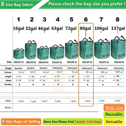 Professional 2-Pack 80 Gallon Big Lawn Garden Bags (D26,H33 inch) Yard Waste Bag with Gardening Gloves for Leaf Bag,Yard Debris,Garden Pruning,Trash Container,Lawn Grass Clippings,Weeds Bags 4 Handles