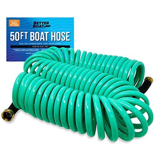 50FT Coiled Boat Hose, Expandable Coil Water Hose, Marine Grade 3/4 Inch - style: 50 FT