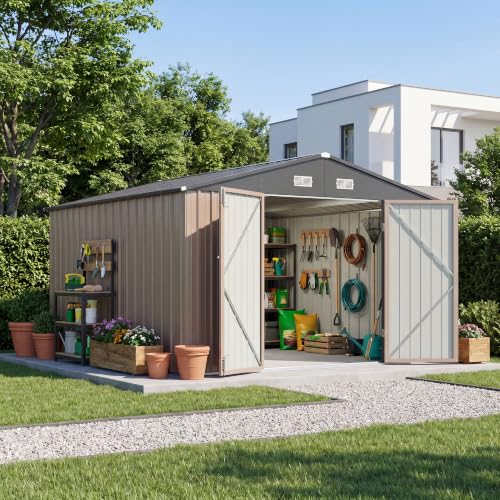 Patiowell 10x14 FT Outdoor Storage Shed, Brown - color: Brown, size: 10x14 FT