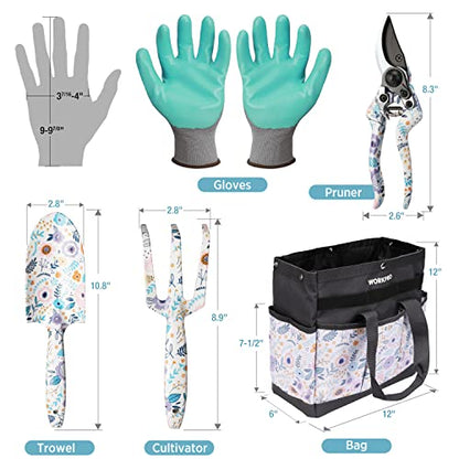 WORKPRO 5PCS Garden Tool Set, Aluminum Heavy Duty Gardening Tool Set - style: White with bag