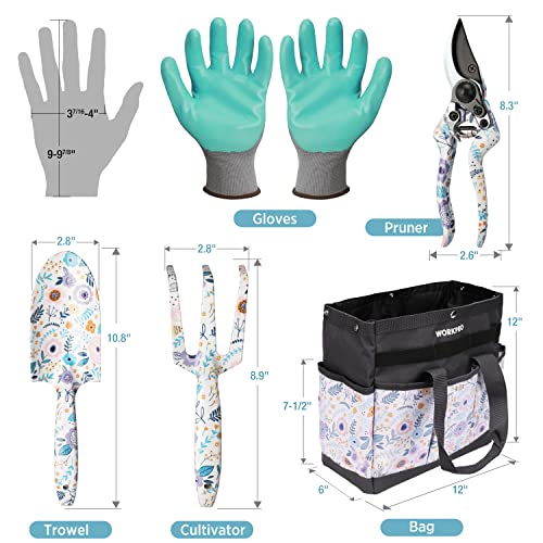 WORKPRO 5PCS Garden Tool Set, Aluminum Heavy Duty Gardening Tool Set - style: White with bag