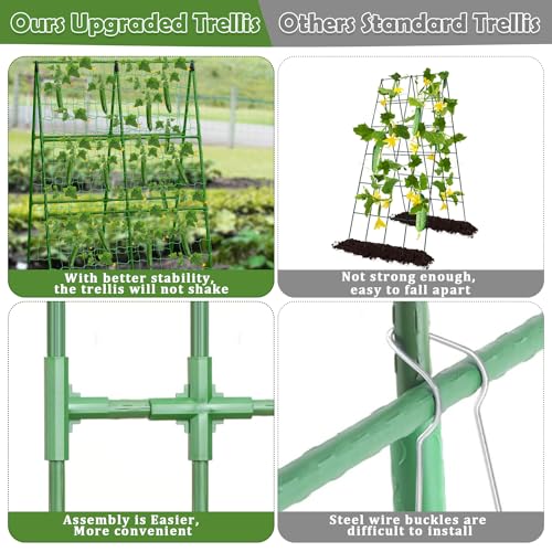Cucumber Trellis for Raised Beds, 31 X 47 Inch Adjustable Size A-Frame Garden Trellis for Climbing Plant Outdoors with Climbing Net and Plant Support Clip for Vegetable Grape Tomato Garden Supplies - size: 1pack 31 x 47 Inch