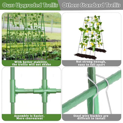 Cucumber Trellis for Raised Beds, 31 X 47 Inch Adjustable Size A-Frame Garden Trellis for Climbing Plant Outdoors with Climbing Net and Plant Support Clip for Vegetable Grape Tomato Garden Supplies - size: 1pack 31 x 47 Inch