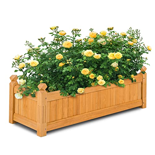 S AFSTAR Wooden Raised Garden Bed, Outdoor Rectangular Plant Box W/Drainage Holes, Wood Raised Planter for Vegetable Fruit Flower, Rise Planter Container for Yard Patio Garden 43.5" L x 16" W x 14" H - size: 43.5" x 16" x 14"