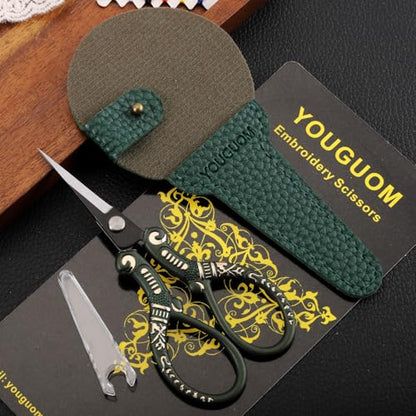 YOUGUOM Small Embroidery Scissors with Cover, Crochet Shears - color: Dark Green