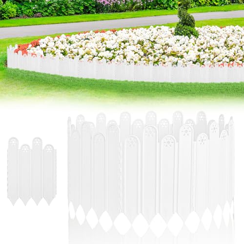 10 Pcs White Garden Edging Borders, 11.8 inch Tall Landscaping Edging, Total 7ft Interlock Decorative Garden Fences, Plastic Edging No Dig Lawn Edges Flower Beds Barriers, for DIY Patio Pathway Garden - color: White-Height 11.81"
