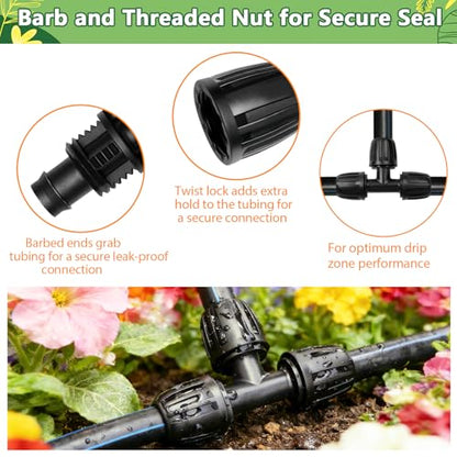 24 Pcs 1/2 Inch Drip Irrigation Fittings Kit, 1/2 Inch Drip Tubing (0.60"-0.65" OD) Parts Including 4 Tees 5 Couplings 4 Elbows 4 Reducing T 4 Plugs 2 Valves 2 Threaded Faucet Adapter - size: 1/2 inch Fittings