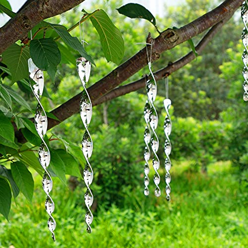 Hausse 10 Pack Bird Deterrents for Outside, Bird Repellent Hanging Silver Plastic Reflectors Scare Rods, Garden Decorative Reflective Scare Birds Away, Like Woodpeckers, Pigeons and Geese