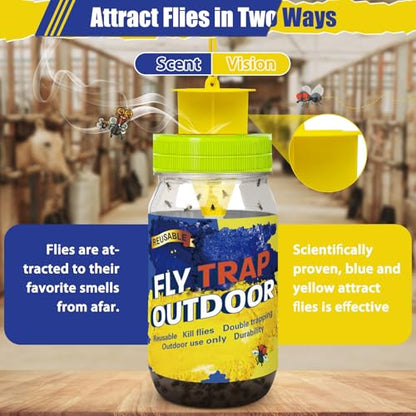 Glovv 2 Pack Reusable Fly Traps Outdoor for Patio with Bait Refill, Haning Fly Jar Trap Gnat Catcher Killer for Outside, Filth Flies Insect Bug Control to Repellent Fruit Fly for Ranch, Yard - size: 2 pack1