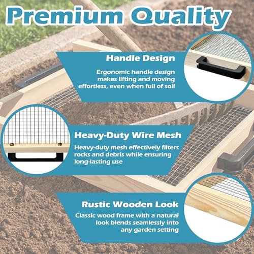Large Soil Sifter, Rock Sifter Garden Sieve Soil Dirt Leaves for Gardening, 17.5'' × 34'' Compost Sifter Suitable for Wheelbarrow and Handheld