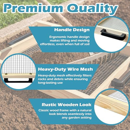 Large Soil Sifter, Rock Sifter Garden Sieve Soil Dirt Leaves for Gardening, 17.5'' × 34'' Compost Sifter Suitable for Wheelbarrow and Handheld