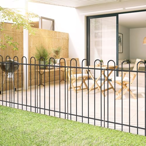 36” x 12’ Outdoor Metal Garden Fence, No-Dig Dog Fence Panels with Stakes - size: Multi Arch 36″H x 12ft (6Panels)