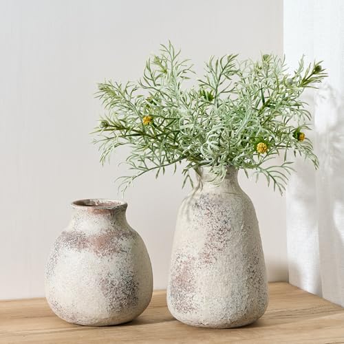 PORCER Ceramic Vase Set of 2 for Home Decor, Handcrafted Vintage Terracotta Vases, Rustic Farmhouse Decor, Minimalist Decorative Vase Set for Table Centerpiece Fireplace Nightstand Decoration - Brown - color: Natural Brown- 2pcs