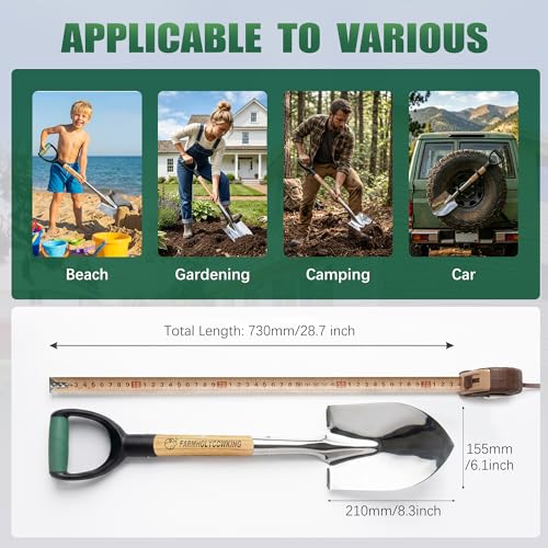 Garden Shovel for Digging, 29 Inch Small Shovel with Ergonomic D-Handle, Heavy Duty Stainless Steel Gardening Shovel for Planting and Yard Work, Compact Beach Shovels for Sand, Soil and Landscaping