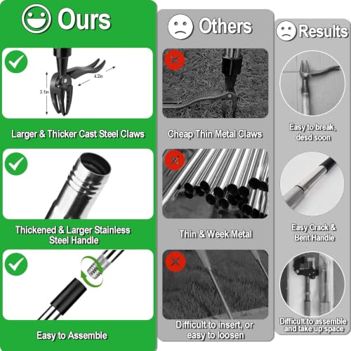 Stand Up Weed Puller Tool with 58" Adjustable Long Handle, 2 in 1 Heavy Duty Manual Weeder & Garden Hoe, 4-Claw Steel Head Weed Remover with Gloves for Yard Lawn Patio Flower Bed