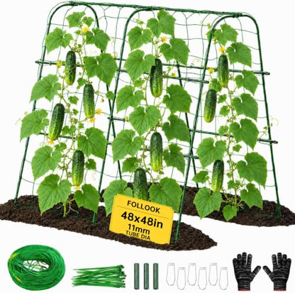 FOLLOOK Cucumber Trellis for Raised Garden Bed, 48x48inch, Green - color: Green, size: 48x48inch