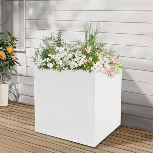 DYNAMI 17x17x18in White Large Square Planter Box for Outdoor Plants - color: White, size: 17in