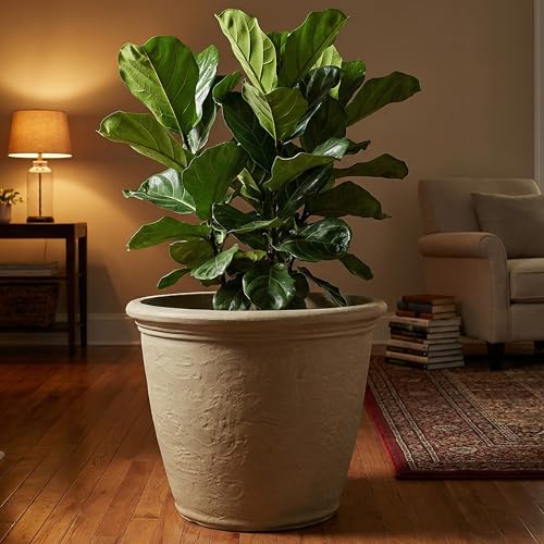 Sunnydaze Anjelica 20'' Large Plastic Planter Pot for Plants, Beige - color: Beige, size: 20 in