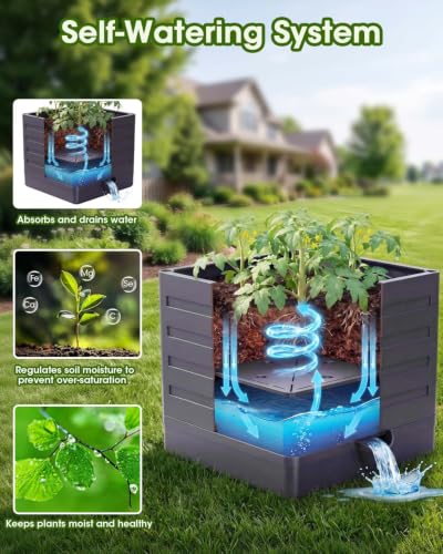 MYMULIKE Raised Garden Bed Tomato Planter with Trellis, 58" Tomato Cage for Climbing Vegetables Plant, Self Watering Pots for Indoor Plants Garden Pots Patio Greenhouse Indoor Outdoor