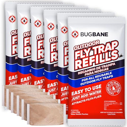 1 Reusable Outdoor Fly Trap with Chains with 8 Non-Toxic Dissolvable Bait Refills