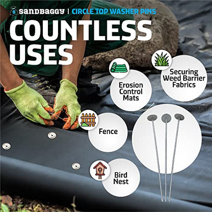 Sandbaggy 18 Inch Circle Top Pins | Industrial Grade 6 Gauge Steel | Great for Hard & Rocky Soil | Holds 10X Better | Landscape Staples SOD Garden Stakes (18 Inch - 500 Pcs) - size: 18 Inch - 500 Pcs