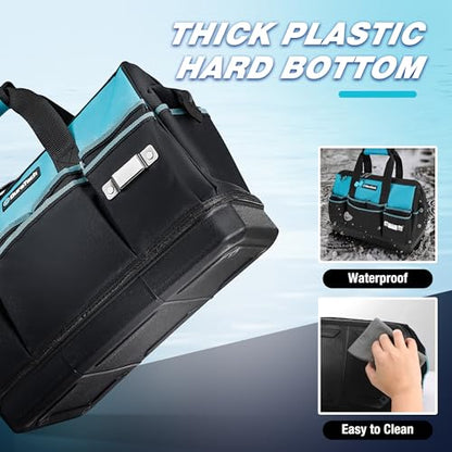 DURATECH 16" Heavy Duty Tool Bag with Hard Bottom and 18 Pockets - size: 16 Inch