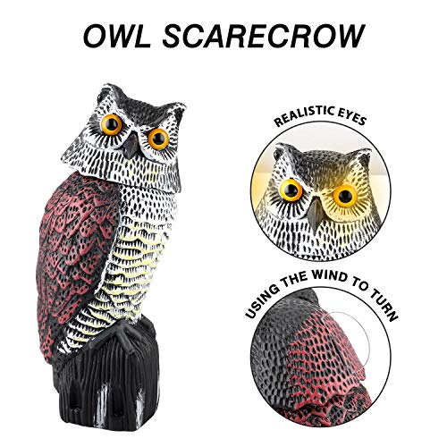 Plastic Owl Statue Decoys for Bird Control - Owl Scarecrow with Rotating Head for Garden, Yard and Outdoor Use | Scare Birds