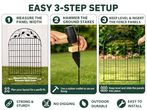 Decorative Garden Fence, 48in H x 27ft L Arched Metal Animal Barrier Fence, Rustproof Dog Fence Outdoor, 12 Panels Sturdy No Dig Garden Border Fence for Flower Beds, Landscaping and Yard - size: 12 Panels-48in(H)x27ft(L)-Dome
