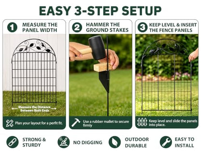 Decorative Garden Fence, 40in H x 36ft L Arched Metal Animal Barrier Fence, Rustproof Dog Fence Outdoor, 16 Panels Sturdy No Dig Garden Border Fence for Flower Beds, Landscaping and Yard - size: 16 Panels-40in(H)x36ft(L)-Dome