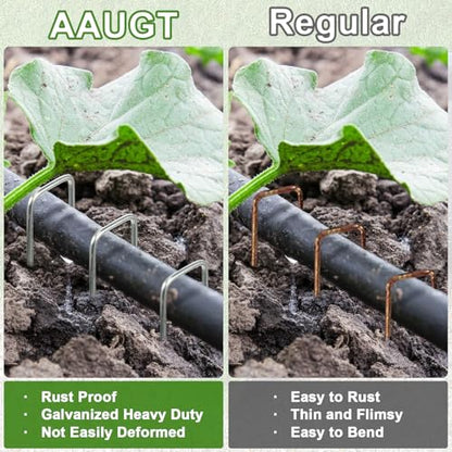 AAGUT Landscape Staples 6 Inch Galvanized Anti-Rust Garden Stakes 11 Gauge - color: Silver, size: 6'' x 100Pcs-11Ga