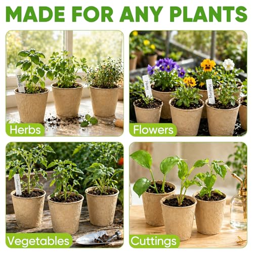 60 Pack 4 Inch Seed Starter Peat Pots with Plant Labels