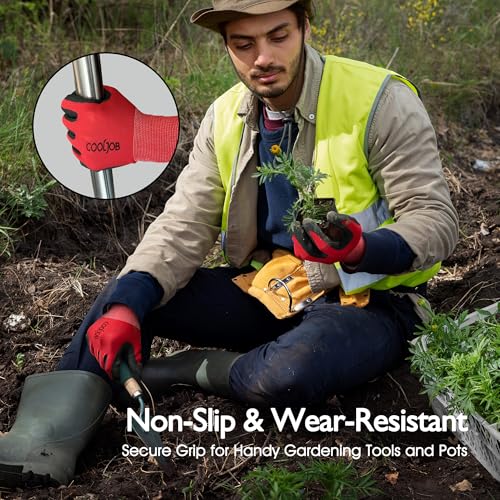 COOLJOB 6 Pairs Gardening Gloves for Men, Breathable Rubber Coated, Xlarge - color: Black & Red (Latex), size: X-Large (Pack of 6)