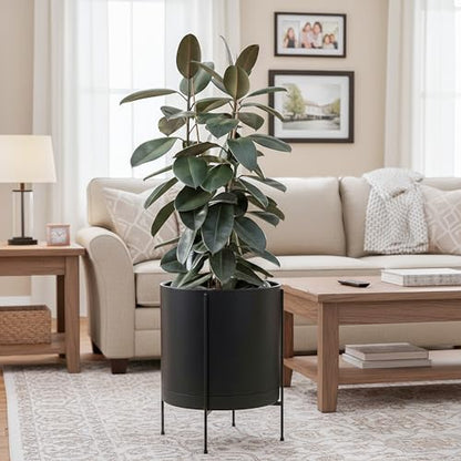 D'vine Dev Plastic Planter Pot with Metal Stand, Black, 16 in, 55-D-B-5 - color: Black, size: 16 Inch