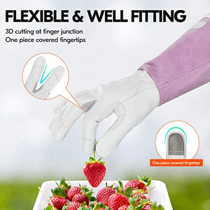 Vgo... 1-Pair Premium Genuine Goat Leather Extra-Long Cuff Thornproof Gardening Gloves (Size M, Pink White, GA1013) - color: 1 Pair - Pink White, size: Women's Medium