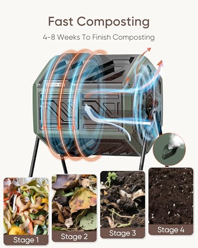 THE Growing 43 Gal Outdoor Compost Bin Tumbler for Backyard Garden, Green - color: Green