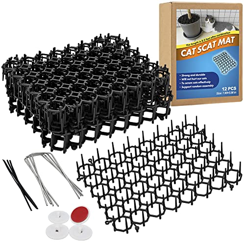 Ley's 12 Pack Cat Deterrent Mat, 6 x 8 in Scat Mat with Spikes, Keep Cats Away from Plants, Indoor Furniture & Outdoor Garden Fence – Pet Repellent Barrier - color: Black, size: 12 Pack