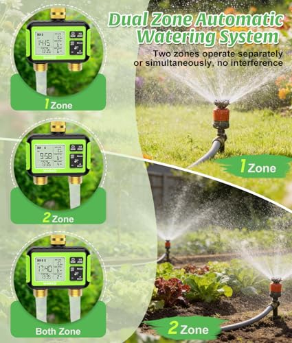 Brass 2 Zone Water Hose Timer, Waterproof Programmable Sprinkler Timer