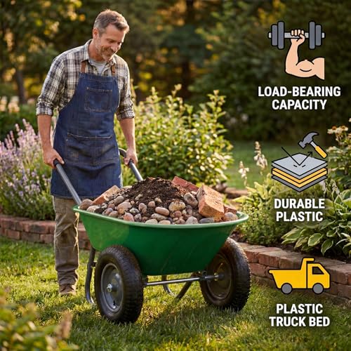 Garvee Wheelbarrow Garden Cart, Heavy Duty Home Utility, Dual-Wheel Home Garden Yard Utility Wheelbarrow Cart with Built-in Stand,(Green) - color: Green+black