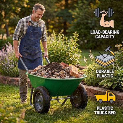 Garvee Wheelbarrow Garden Cart, Heavy Duty Home Utility, Dual-Wheel Home Garden Yard Utility Wheelbarrow Cart with Built-in Stand,(Green) - color: Green+black